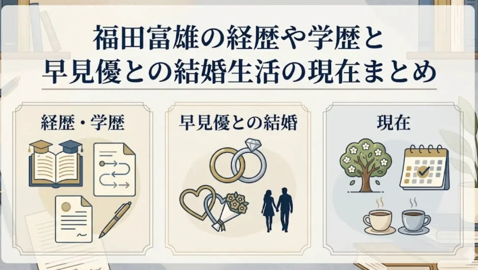 福田富雄の経歴や学歴と早見優との結婚生活の現在まとめ